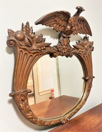 Framed Federal Style Mirror With Cast Iron Metal Eagle And Wood Frame