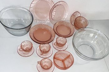 Gorgeous Set For Four- Arcoroc Of France Pink Depression Glass- Cups, Saucers, Plates, 2 Gls Mix Bowls, More