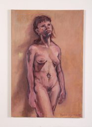 90s Impressionist Oil On Canvas Nude Painting