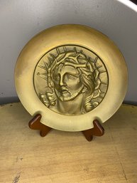 Antique Solid Brass Embossed Religious Plate