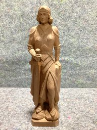 Carved  Wooden Statuette Of Joan Of Arc Marked Italy