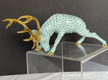 **1st Edition** HEREND Majestic Green Stag With Legs Out -purchased At Gump's 1998-  Retail $675