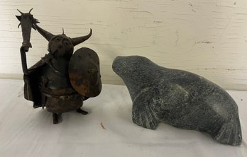 Soapstone Walrus And Metal Sculpture