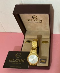 Elgin Quartz Gold Plated Wristwatch, Box & Authenticity Card