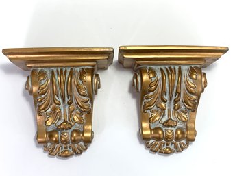 Pair Of Large Gold With Verdigris Plaster Wall Brackets