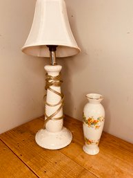 Small Lamp And Lefton Vase