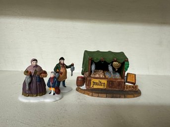 Department 56 Miniature Poultry Stand And Two Figures