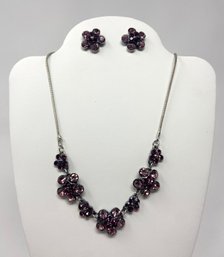 Purple Flower Necklace And Earring Set