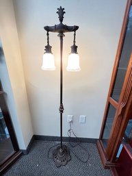 2 Lite Floor Lamp W/ White Glass Hanging Shade