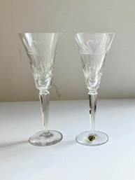 Pair Of Waterford Crystal Toasting Champagne Flutes