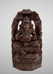 18' Tall Sitting Lord Ganesha Under An Arch Hand Carved Wooden Statue