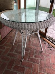 Round Wicker Side Table With Glass Top