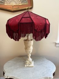 Vintage Marble Lamp With Victorian Fringed Shade