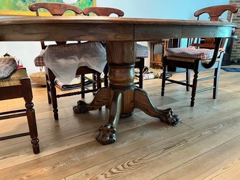 Oak Ball And Claw Foot Dining Table With Leaf To Make Oval From Round, Wonderful, Timeless, Classic