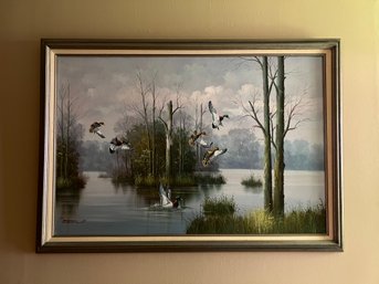 Painting Featuring Flying Ducks - Signed By Artist