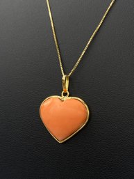 Unique Heart Shaped Coral Pendant Necklace In 14k Yellow Gold