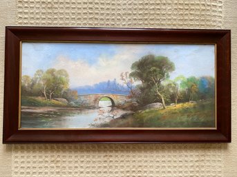 Antique Signed Original Painting Mumetter? Pastel On Paper 41x21 Mahogany Frame Lovely Piece