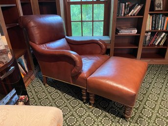 Brown Leather Custom Made Chair With Ottoman