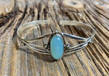 Sterling Silver And Aqua Chalcedony Cuff Bracelet