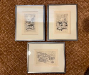 Trio Of Framed European Scene Etchings