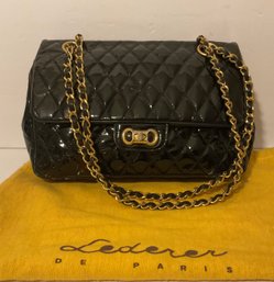 Lederer, Made In Italy, Patent Leather Quilted Black Handbag.