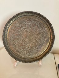 Bronze /Copper Hammered Platter With Anubis Like Dog Human