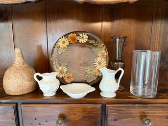 Stoneware Vase, Pitchers, Glass Vases, Small Plate &trivet