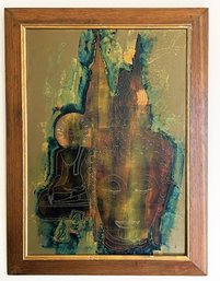 Gorgeous Large MCM Etched & Painted Wood Panel-Framed