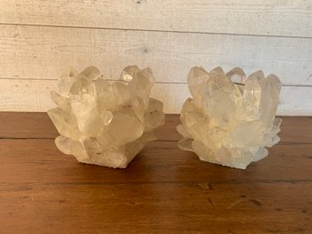 Pair Glass Geo Crystal Candle Holders