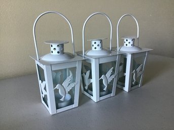 Set Of 3 Petite White Metal Tealight Holders