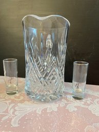 Large Pressed Glass Pitcher With 2 Shot Glasses