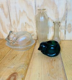 Indiana Glass Cat With Lid, Vases And More