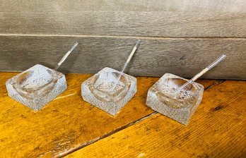 3 Bohemian Glass Spoons With 3 Salt Cellars