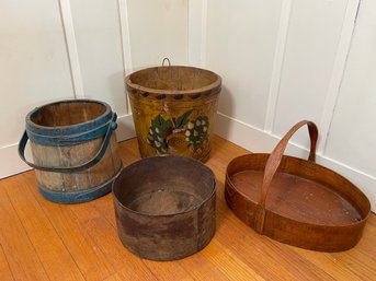 Handpainted Signed Wooden Pails & Baskets