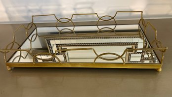 Art Deco Rectangle Metal Mirror Gold Decorative Tray