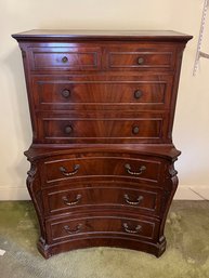 Vintage Solid Wood Bowed Highboy Dresser