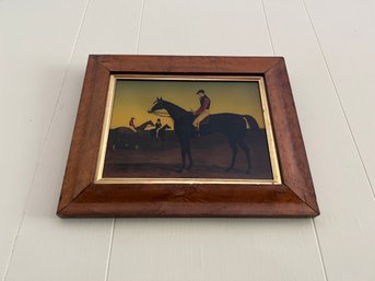 Antique English Reverse Painted Glass Horse Equestrian Painting - Traditional Decor