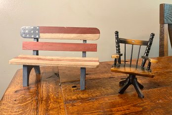 Mini Chair And American Flag Bench