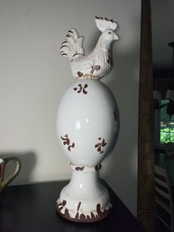 White And Brown Ceramic Rooster Decor 19''