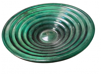 Green Glass Ribbed Fruit Bowl