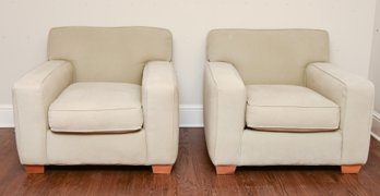 (2) Crate & Barrel Corduroy Upholstered Arm Chairs