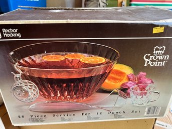 Glass Punch Bowl With Cups And Ladle, NIB