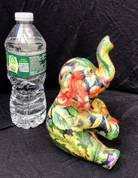 Decoupage Patchwork Multi-Colored Floral ELEPHANT Figurine Trunk Up