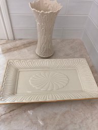 Lenox - Hors D Oevre Dish From The Housewarming Collection And Woodland Leaf Vase