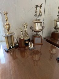 Group Of Golf Trophies And Awards