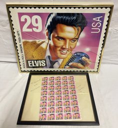Vintage Elvis Stamps And Enlarged Framed Picture Of Stamp