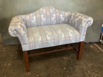 Blue And White Striped Upholstered Bench