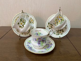 Set Of 3 Vintage Tea Cups Queens Rosina China