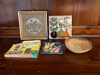 5 Decorative Tiles, Bowl, Art & Plate