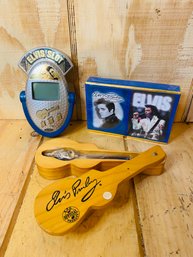 ELVIS Pen In Wooden Guitar Case, Playing Cards And Handheld Game